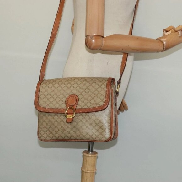CELINE Macadam Canvas Shoulder Bag Beige Gold - Picture 14 of 16
